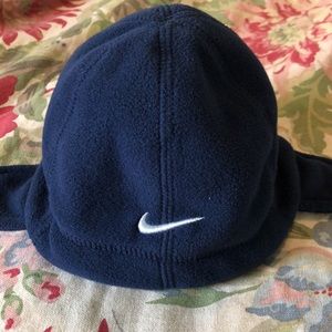 NIKE Size INFANT Fleece Hat Navy Blue with White Embroidered Swooth $38 NEW